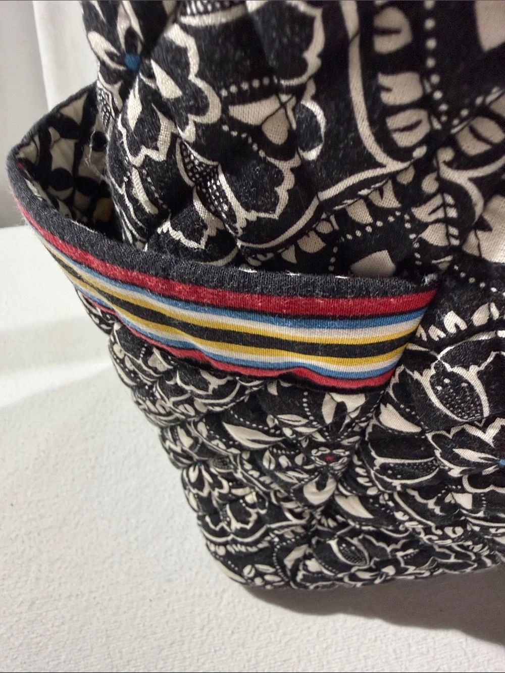 Vera Bradley Quilted Black & White Floral Tote Bag with Multicolor Accent